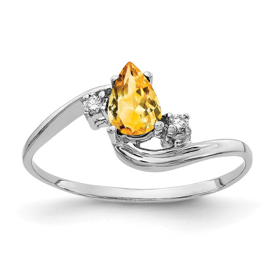 Solid 14k White Gold 6x4mm Pear Simulated Citrine AAA CZ Ring