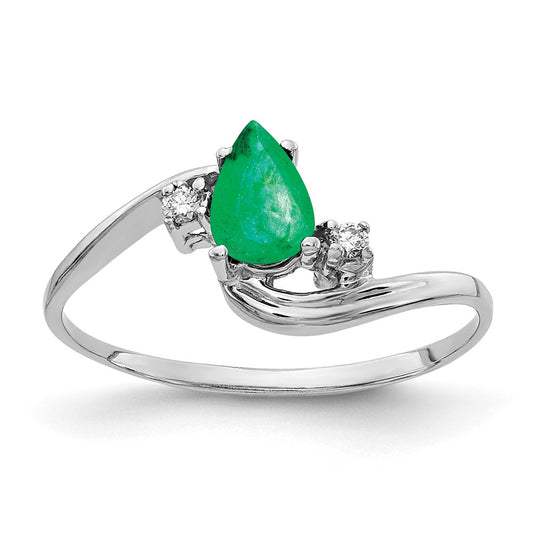 14k White Gold 6x4mm Pear Emerald A Real Diamond ring