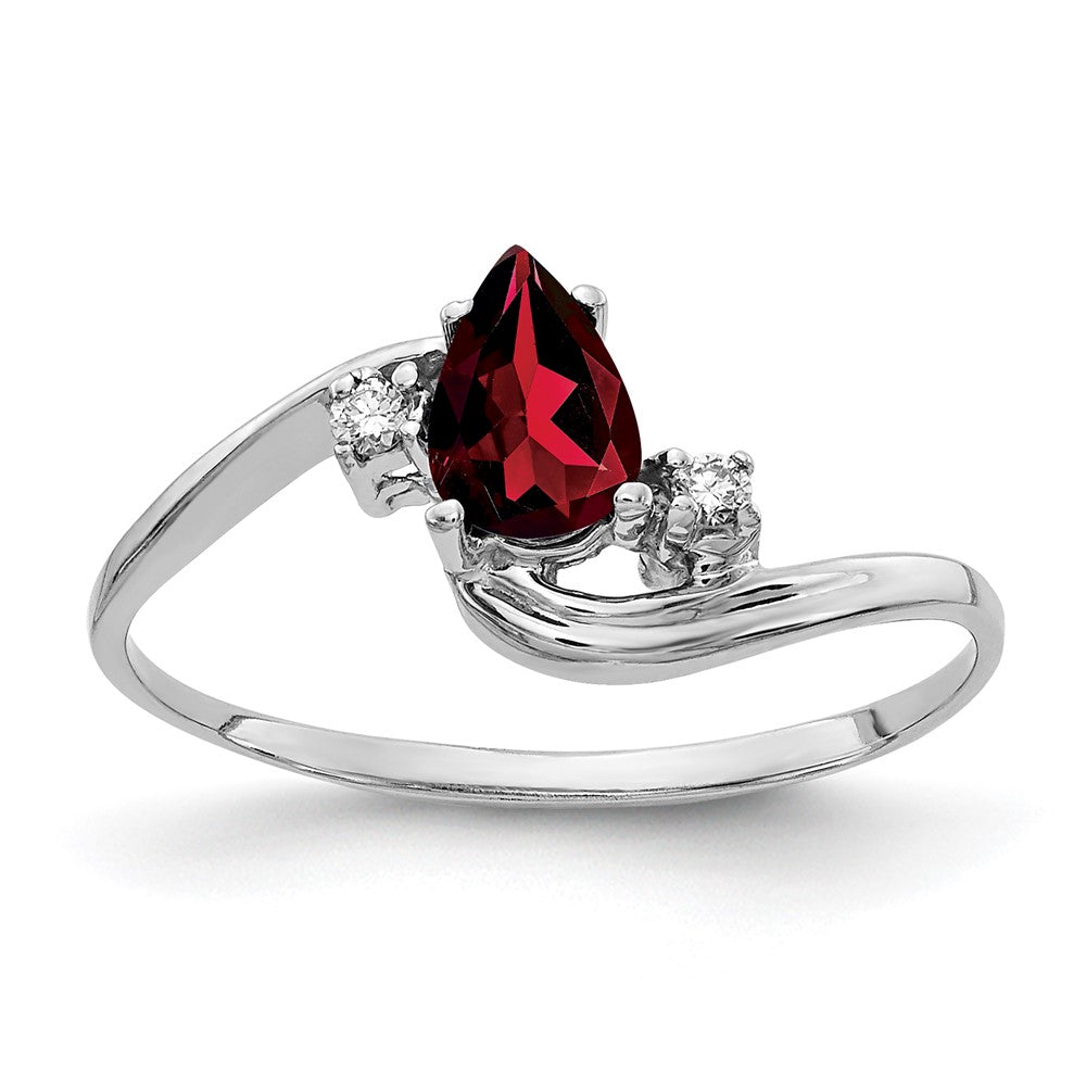 14k White Gold 6x4mm Pear Garnet VS Real Diamond ring