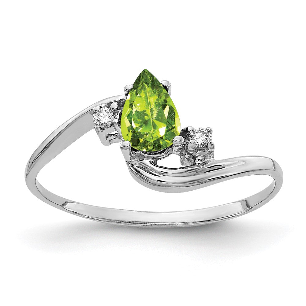 Solid 14k White Gold 6x4mm Pear Simulated Peridot AA CZ Ring