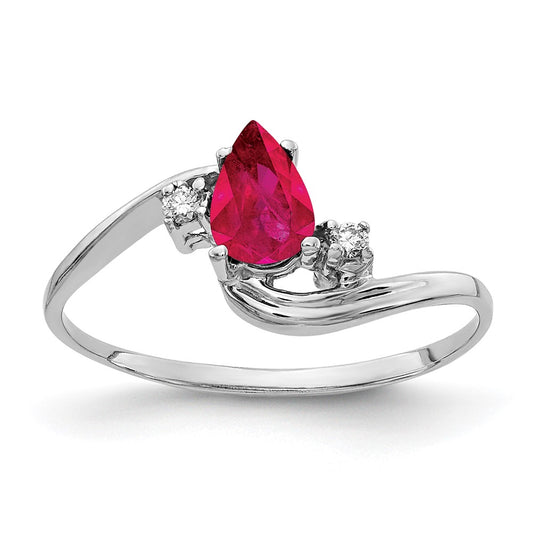 14k White Gold 6x4mm Pear Ruby A Real Diamond ring