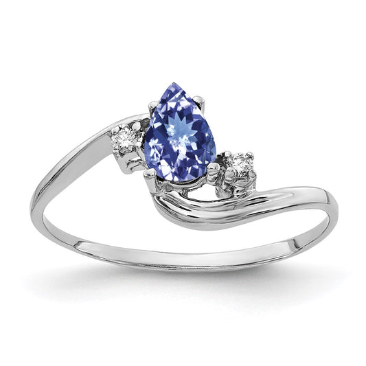 14k White Gold 6x4mm Pear Tanzanite VS Diamond ring