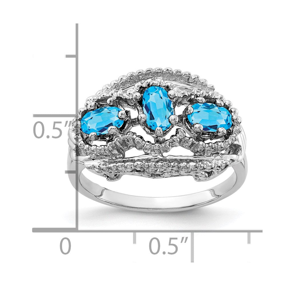 Solid 14k White Gold 5x3mm Oval Simulated Blue Topaz Ring