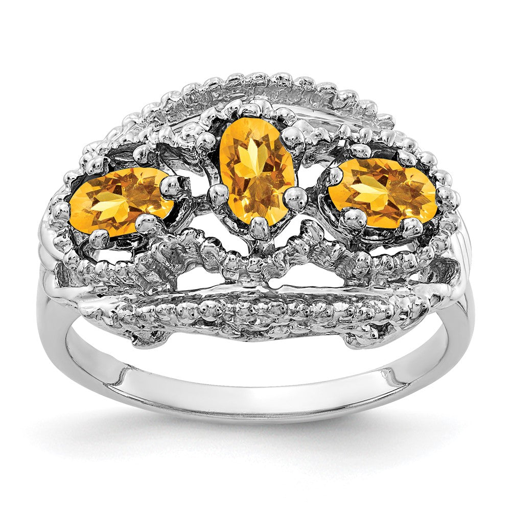 Solid 14k White Gold 5x3mm Oval Simulated Citrine Ring