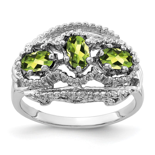 Solid 14k White Gold 5x3mm Oval Simulated Peridot Ring