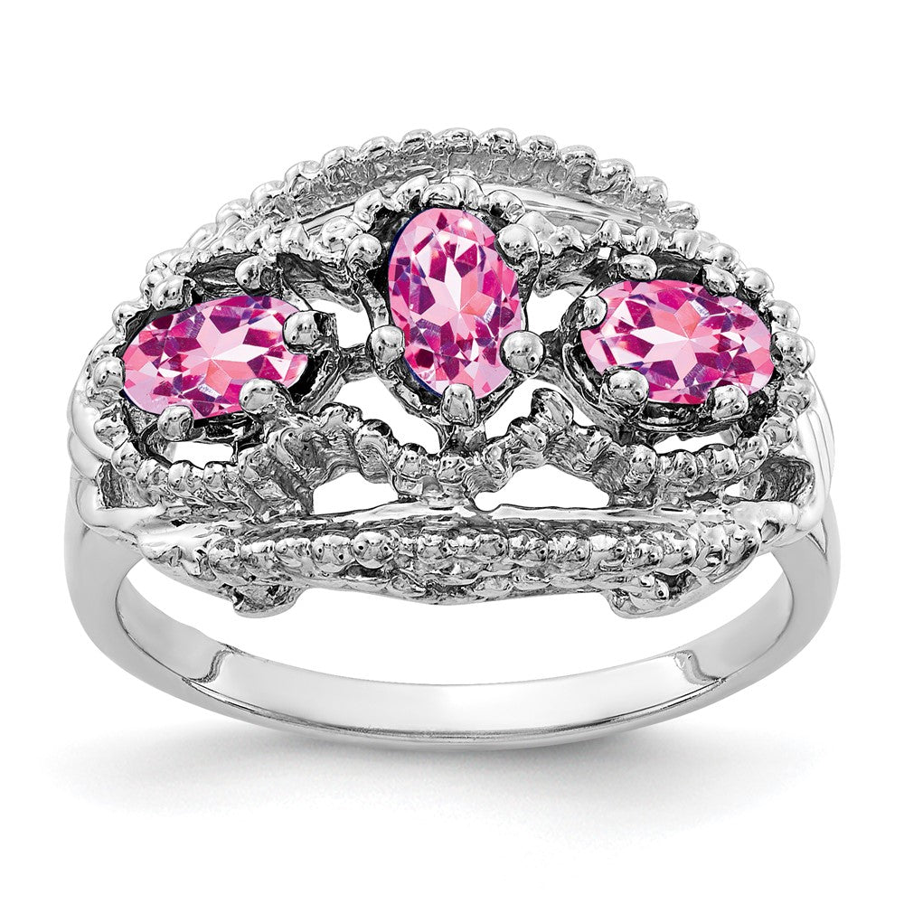 14k White Gold 5x3mm Oval Pink Sapphire Ring