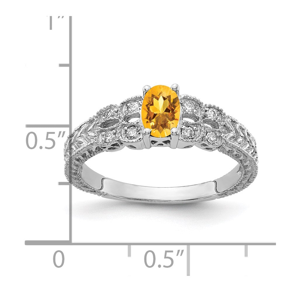 Solid 14k White Gold 6x4mm Oval Simulated Citrine A CZ Ring