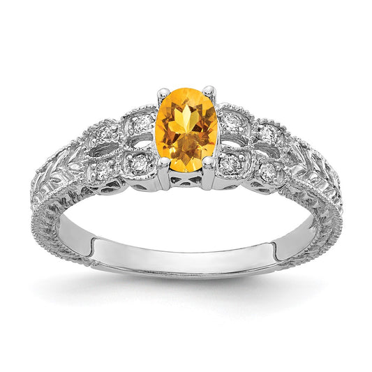 Solid 14k White Gold 6x4mm Oval Simulated Citrine VS CZ Ring