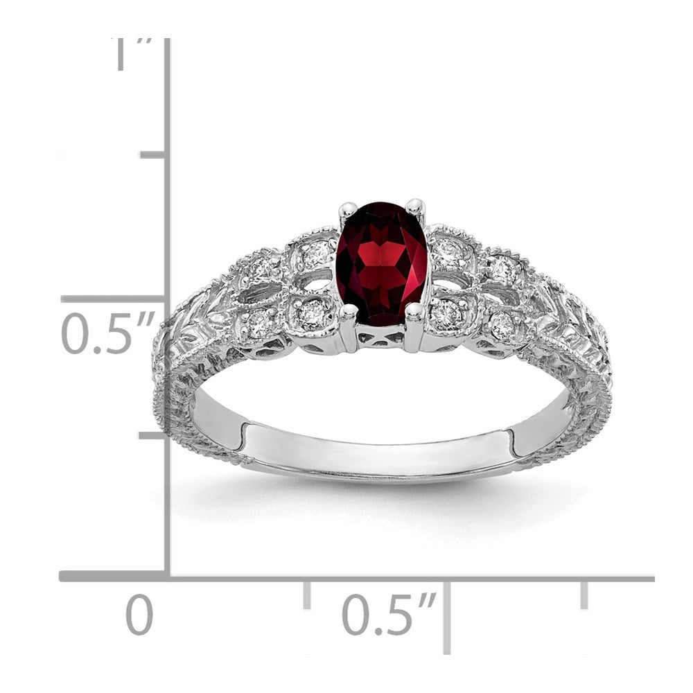 14k White Gold 6x4mm Oval Garnet Checker VS Diamond ring