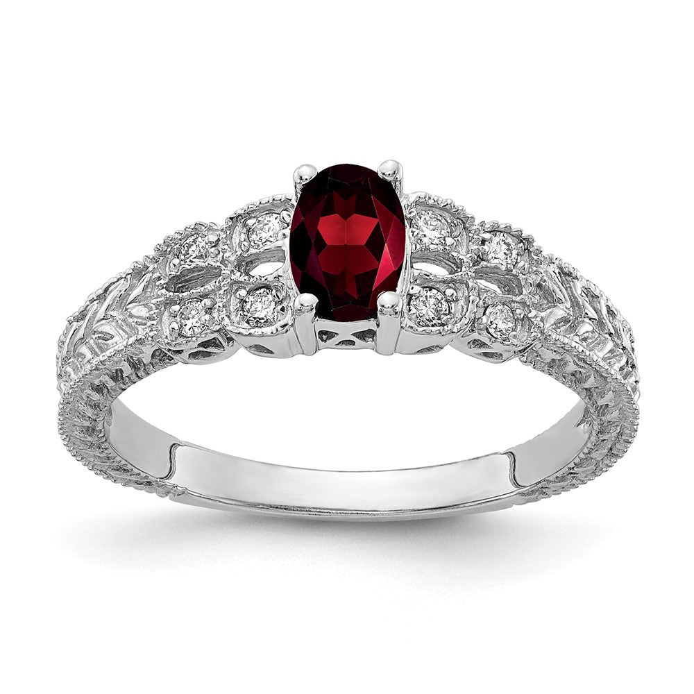 14k White Gold 6x4mm Oval Garnet A Real Diamond ring