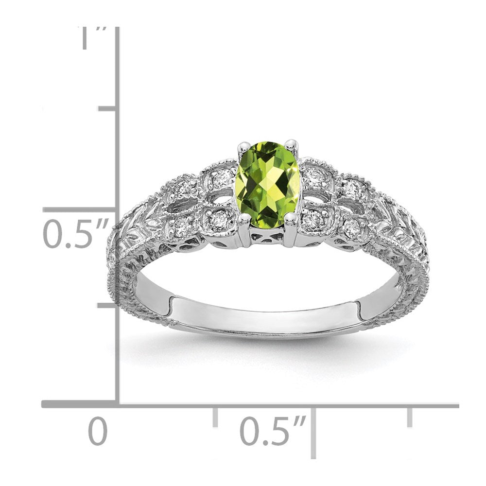 Solid 14k White Gold 6x4mm Oval Simulated Peridot A CZ Ring