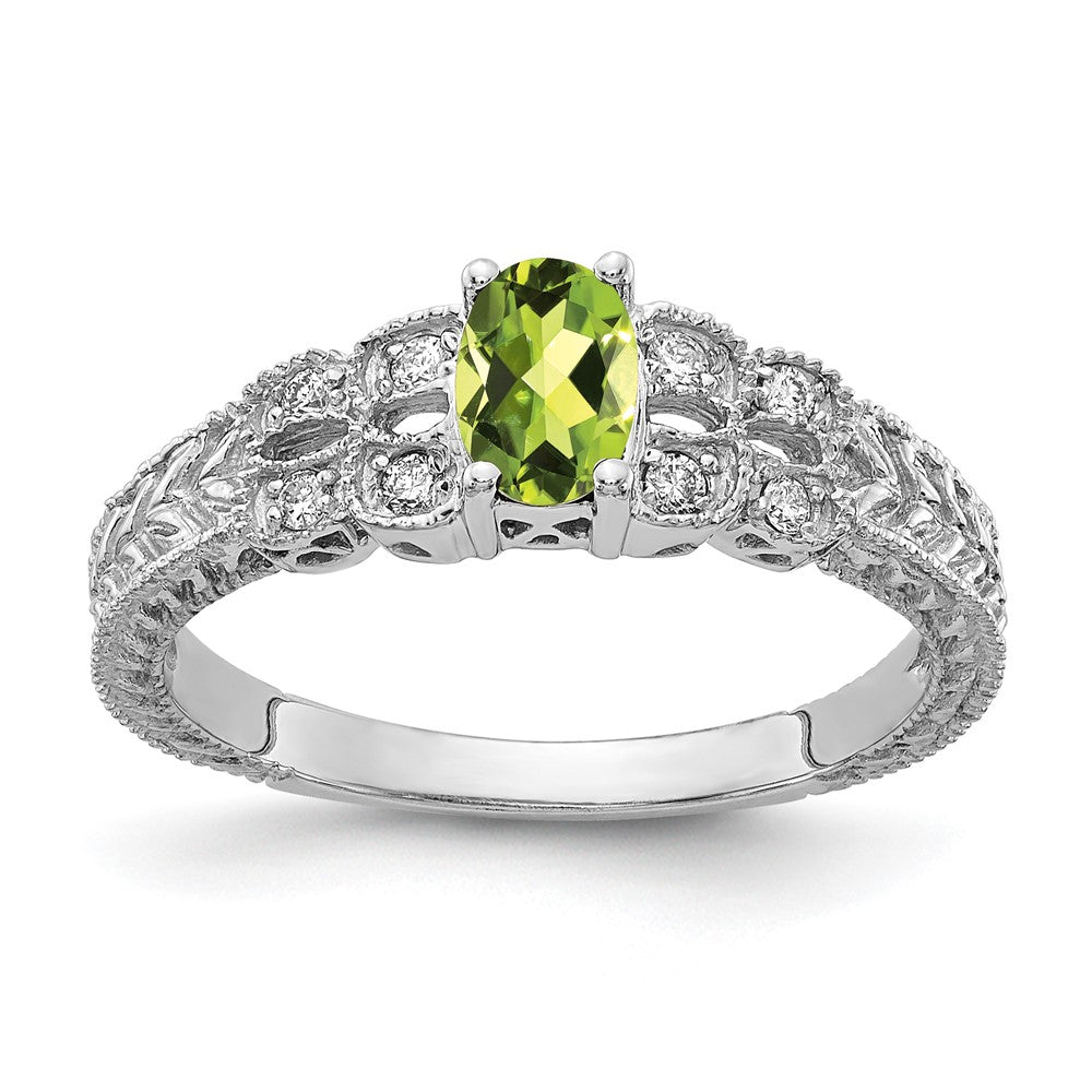 Solid 14k White Gold 6x4mm Oval Simulated Peridot A CZ Ring