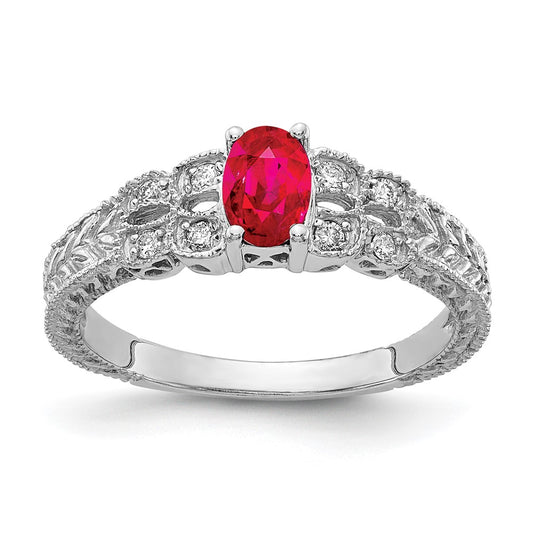 14k White Gold 6x4mm Oval Ruby A Real Diamond ring