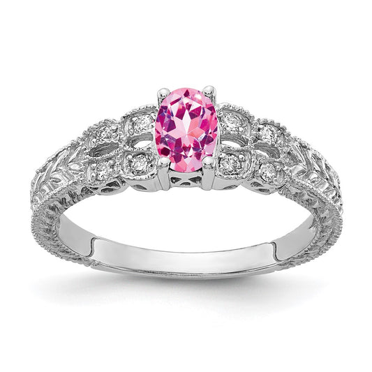 14k White Gold 6x4mm Oval Pink Sapphire AA Real Diamond ring