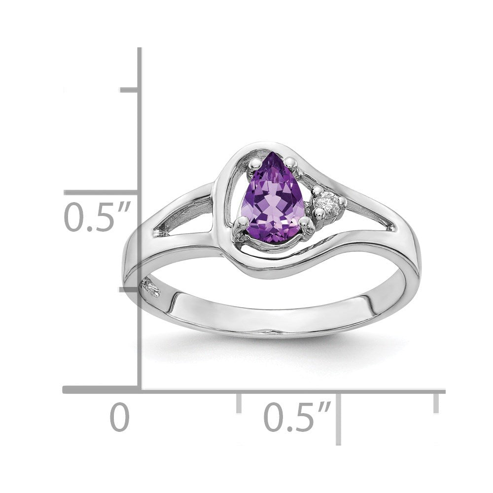 Solid 14k White Gold 6x4mm Pear Simulated Amethyst AAA CZ Ring