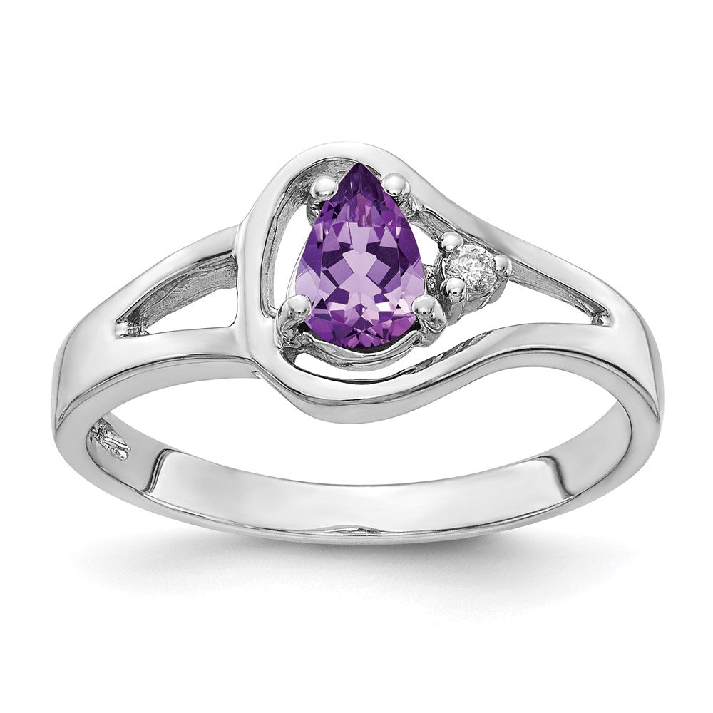 14k White Gold 6x4mm Pear Amethyst A Real Diamond ring