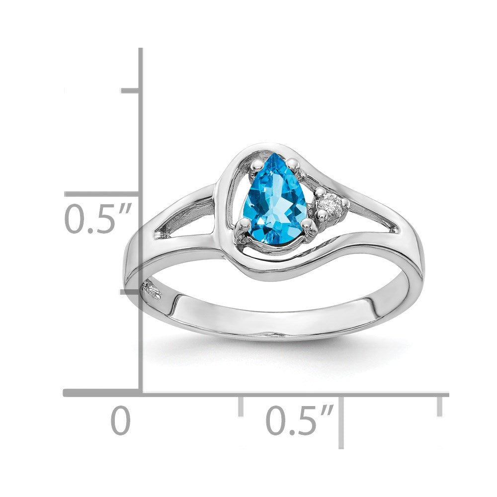 14k White Gold 6x4mm Pear Blue Topaz VS Real Diamond ring