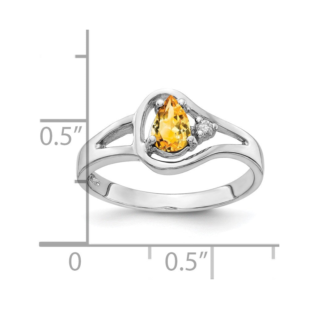 14k White Gold 6x4mm Pear Citrine Checker A Real Diamond ring