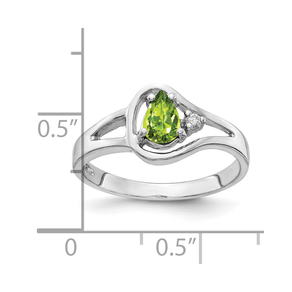 14k White Gold 6x4mm Pear Peridot Checker AAA Real Diamond ring