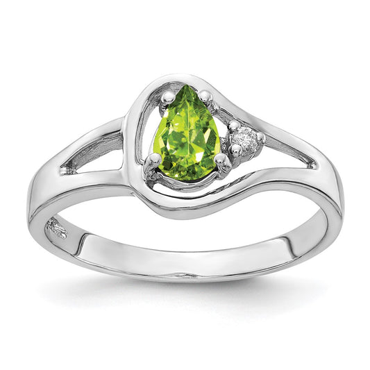 14k White Gold 6x4mm Pear Peridot A Real Diamond ring