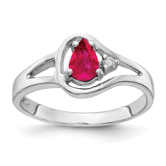 14k White Gold 6x4mm Pear Ruby VS Real Diamond ring