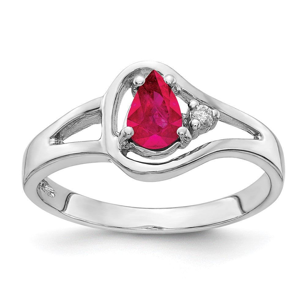 14k White Gold 6x4mm Pear Ruby A Real Diamond ring