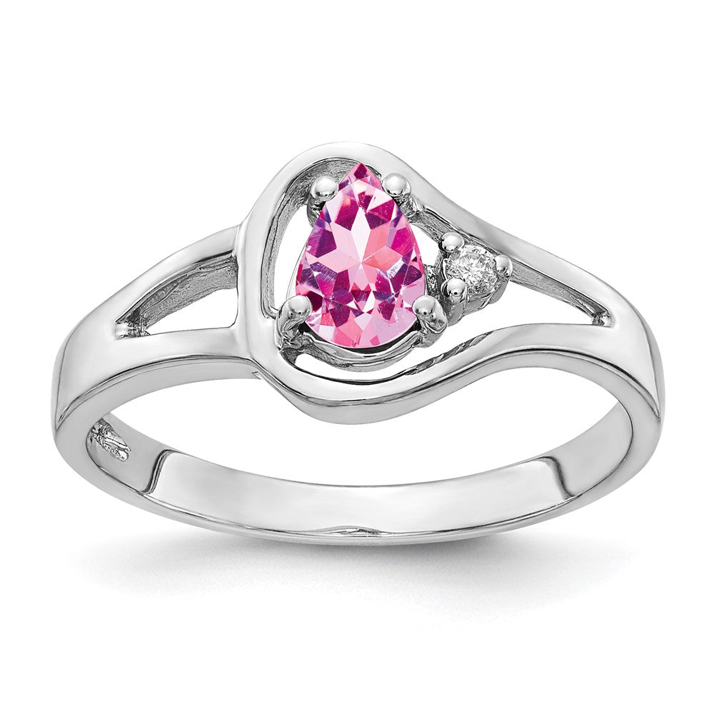 14k White Gold 6x4mm Pear Pink Sapphire A Real Diamond ring