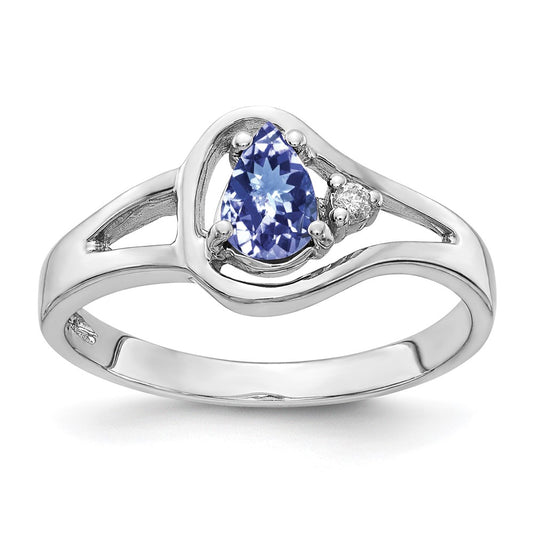 14k White Gold 6x4mm Pear Tanzanite VS Diamond ring