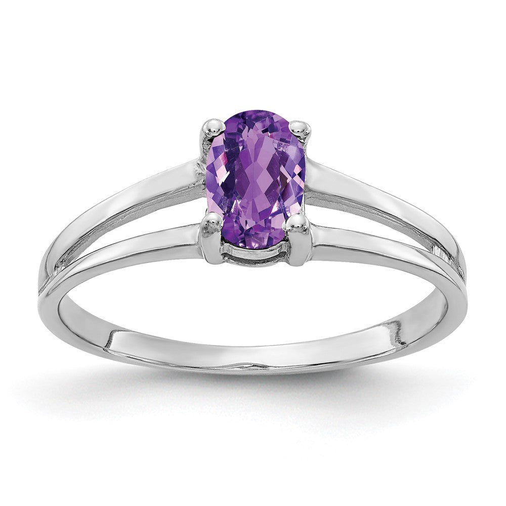 14k White Gold 6x4mm Oval Amethyst Checker ring