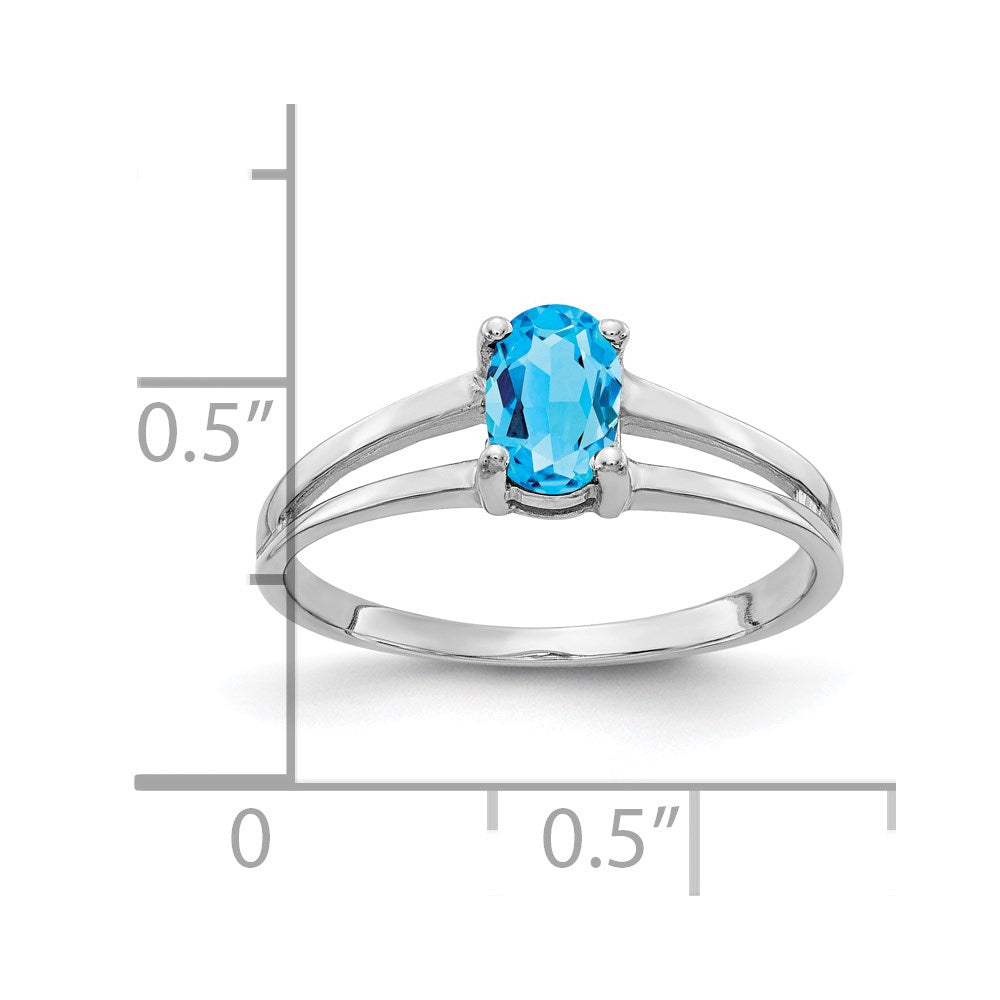 Solid 14k White Gold 6x4mm Oval Simulated Blue Topaz Ring