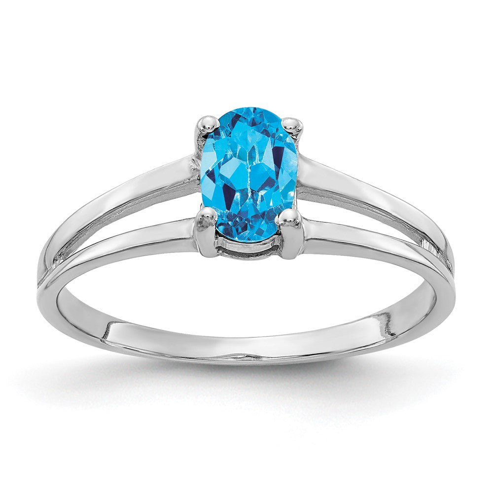 Solid 14k White Gold 6x4mm Oval Simulated Blue Topaz Ring