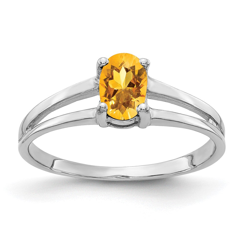 14k White Gold 6x4mm Oval Citrine Checker ring