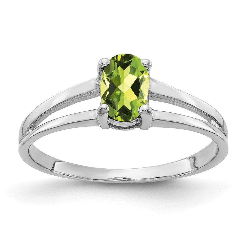 14k White Gold 6x4mm Oval Peridot Checker ring