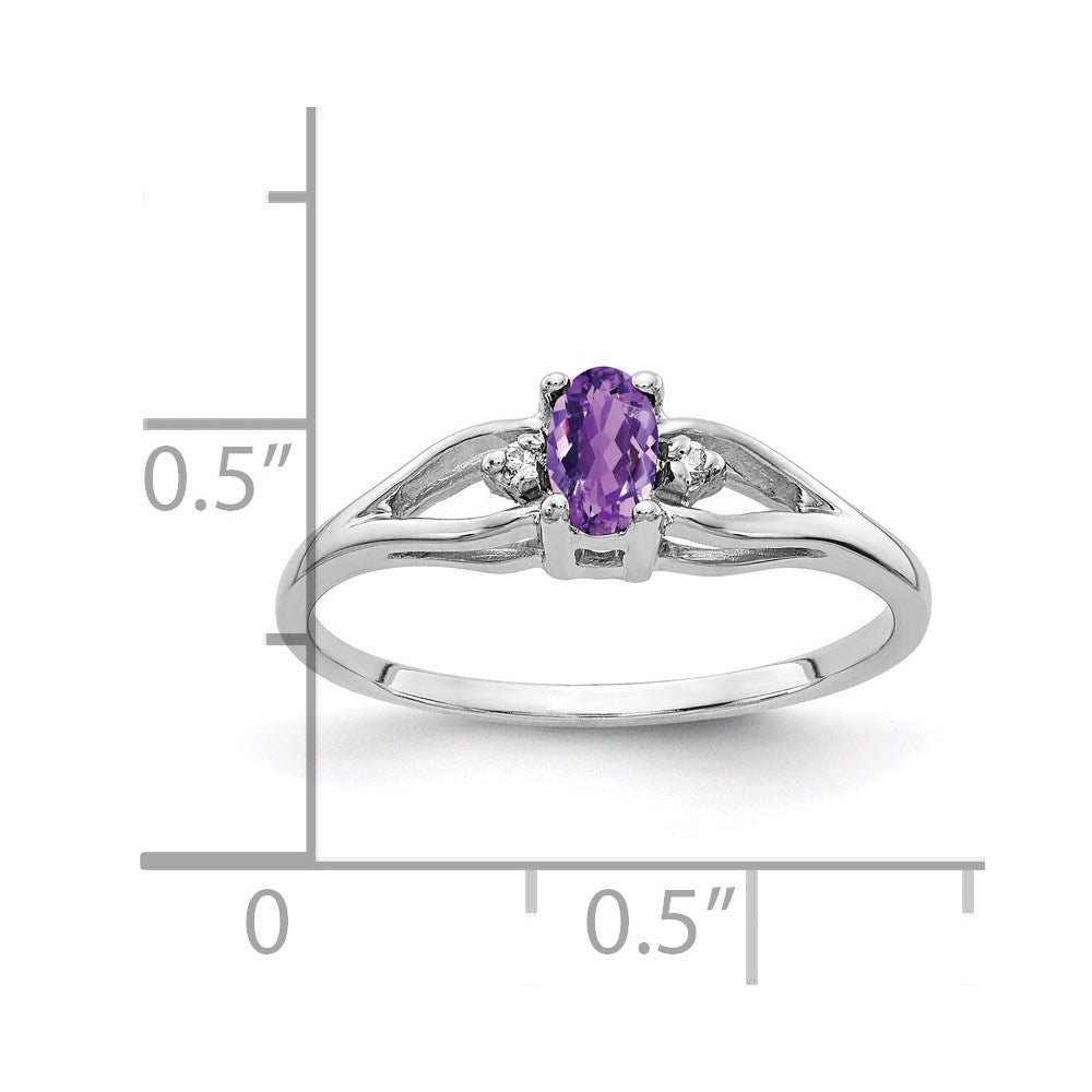 14k White Gold 5x3mm Oval Amethyst AA Real Diamond ring