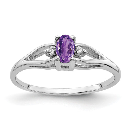 Solid 14k White Gold 5x3mm Oval Simulated Amethyst VS CZ Ring