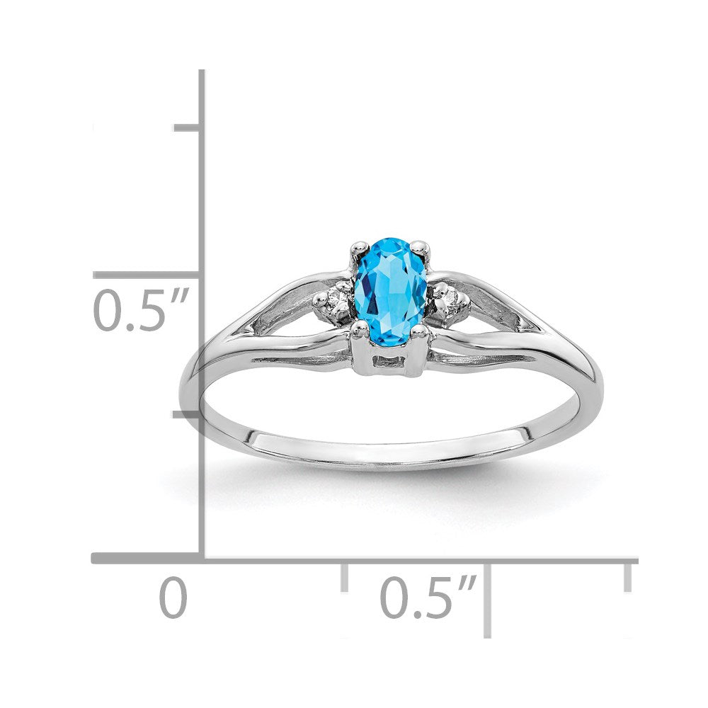 14k White Gold 5x3mm Oval Blue Topaz AA Real Diamond ring