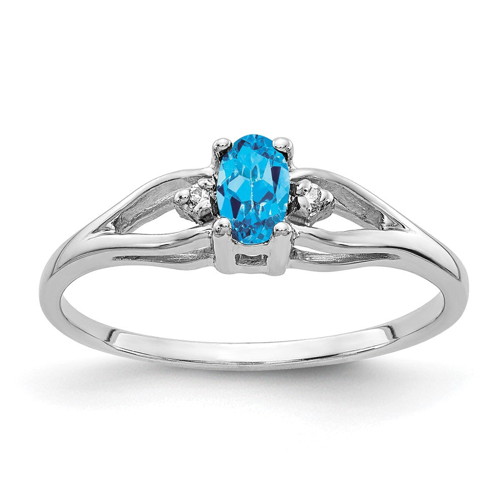 14k White Gold 5x3mm Oval Blue Topaz VS Real Diamond ring