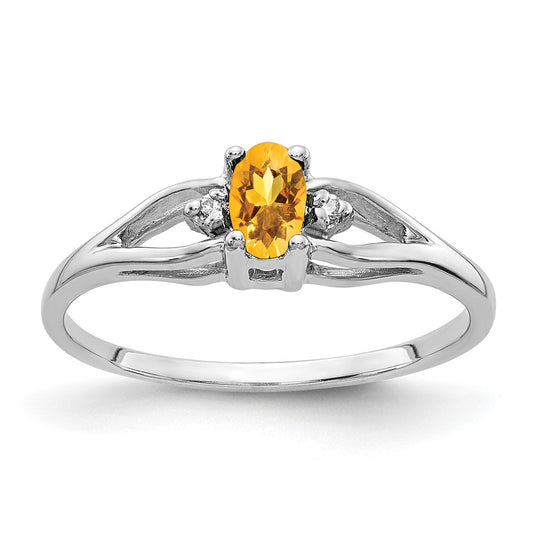 14k White Gold 5x3mm Oval Citrine VS Real Diamond ring