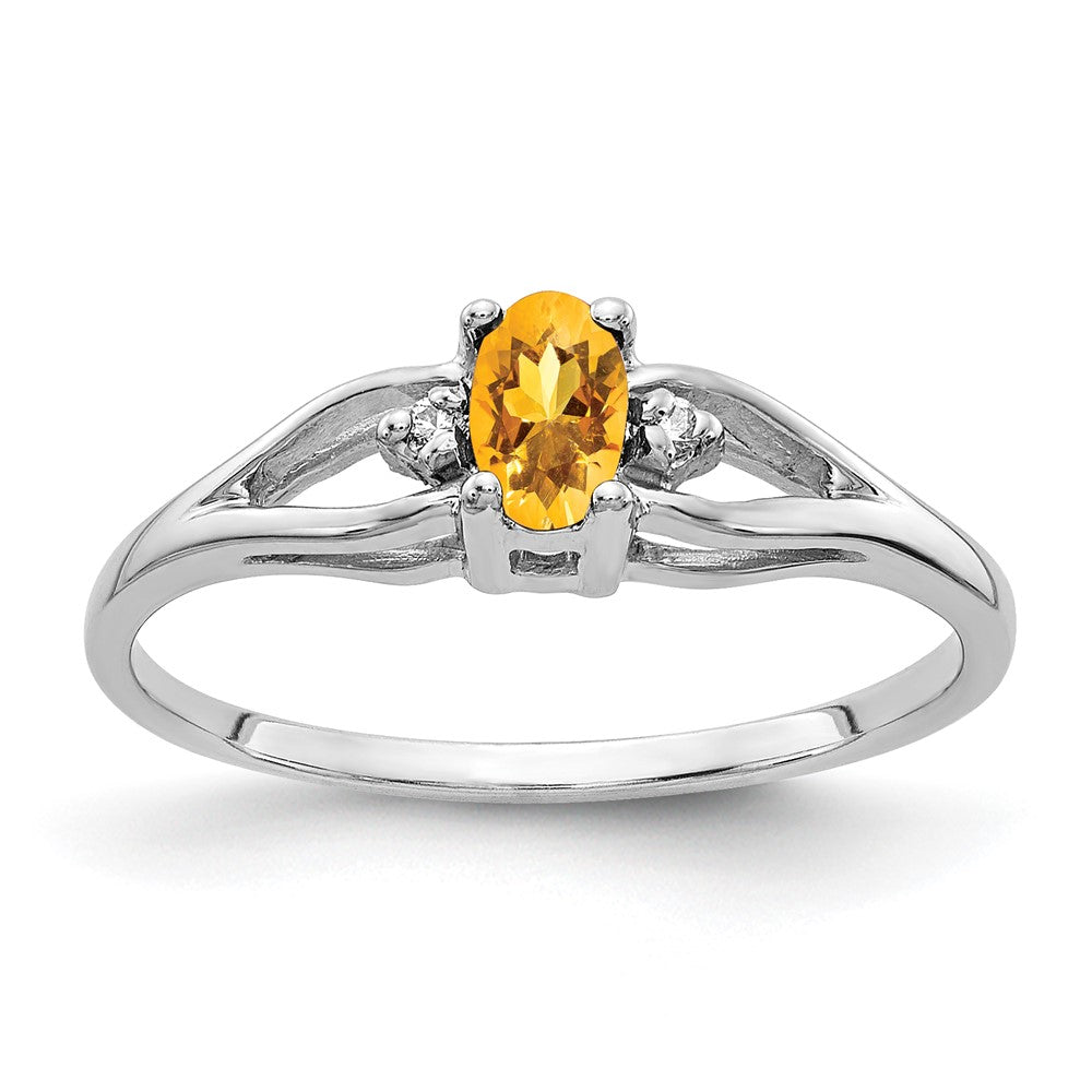 14k White Gold 5x3mm Oval Citrine AA Real Diamond ring