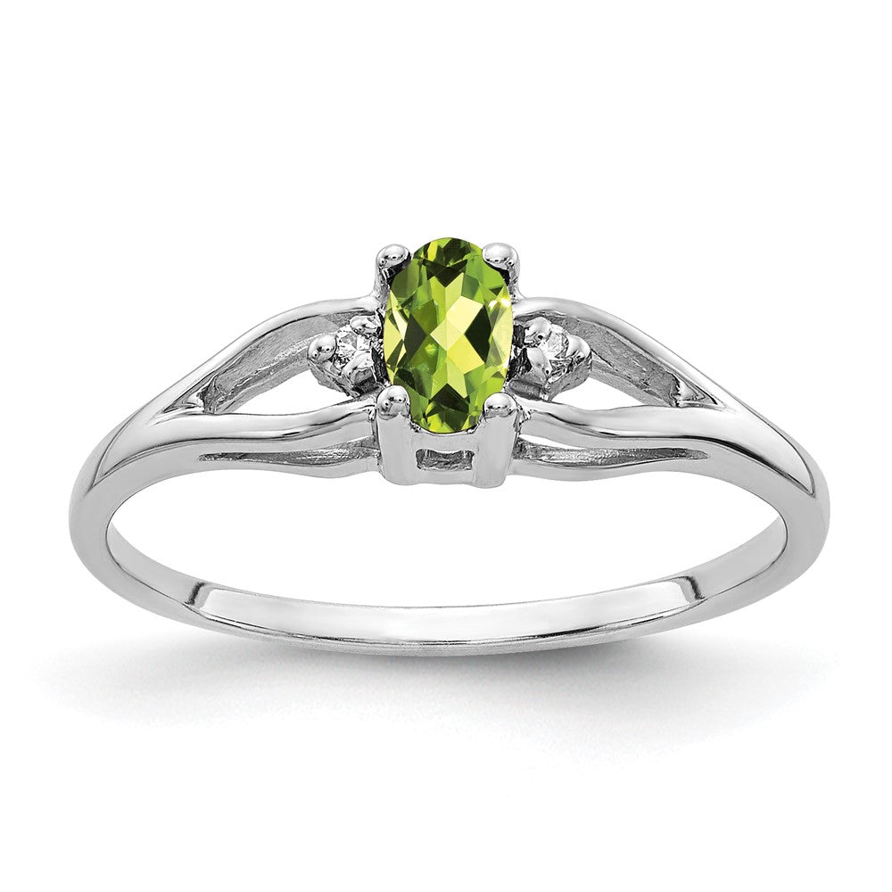 Solid 14k White Gold 5x3mm Oval Simulated Peridot VS CZ Ring