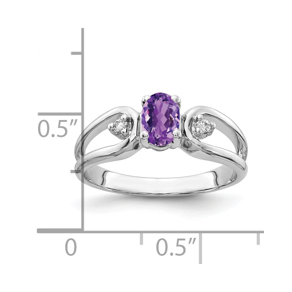 Solid 14k White Gold 6x4mm Oval Simulated Amethyst ChecKer VS CZ Ring