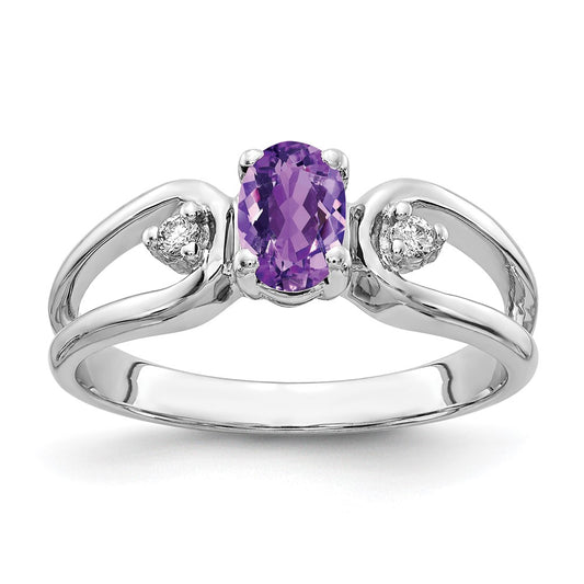 Solid 14k White Gold 6x4mm Oval Simulated Amethyst A CZ Ring