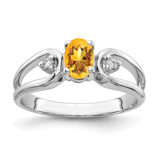 Solid 14k White Gold 6x4mm Oval Simulated Citrine VS CZ Ring