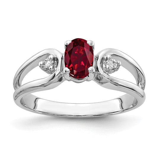 14k White Gold 6x4mm Oval Created Ruby A Real Diamond ring