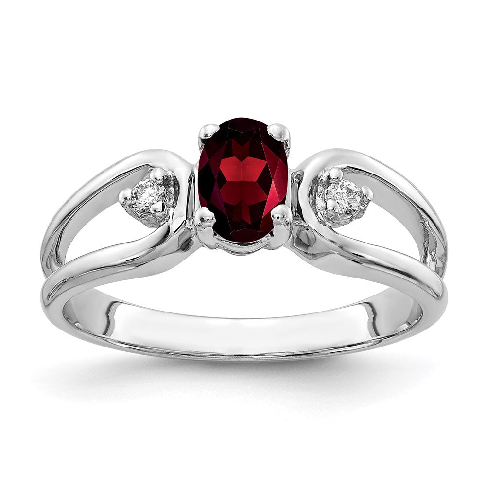 14k White Gold 6x4mm Oval Garnet Checker VS Real Diamond ring