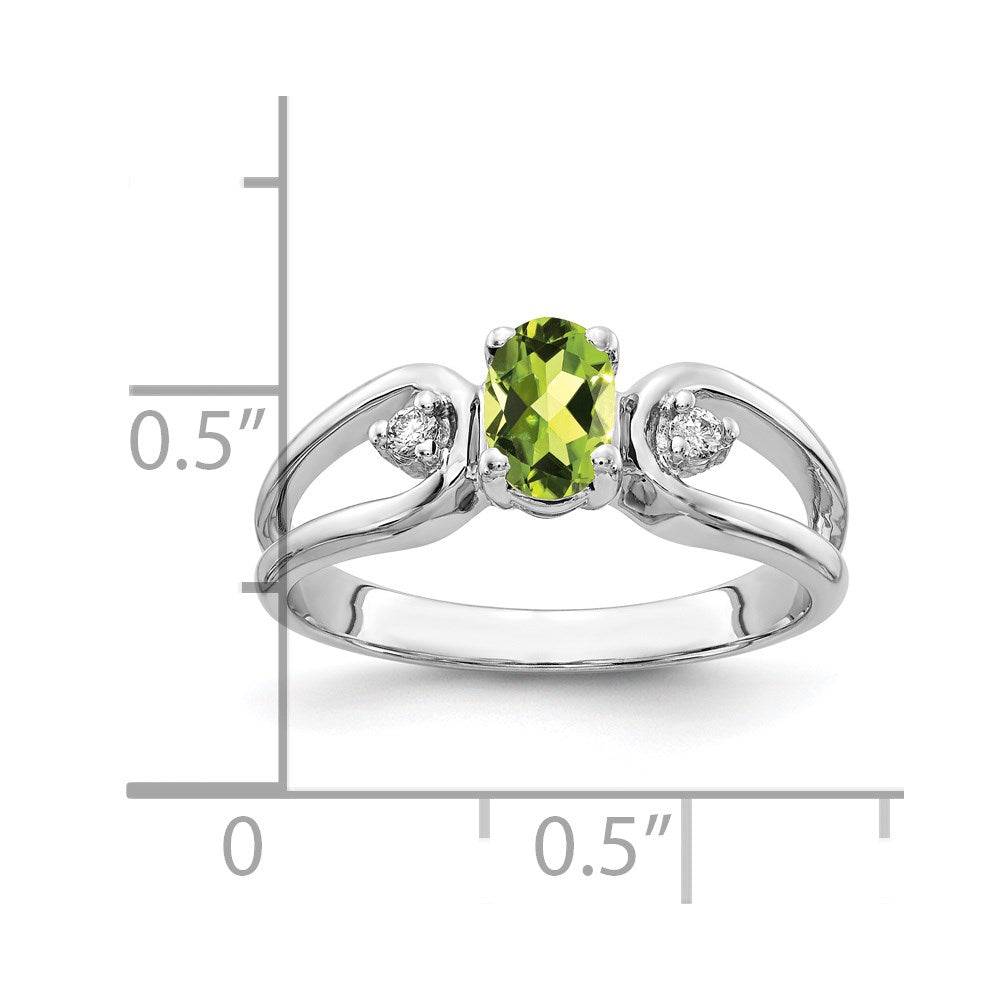 Solid 14k White Gold 6x4mm Oval Simulated Peridot ChecKer AAA CZ Ring