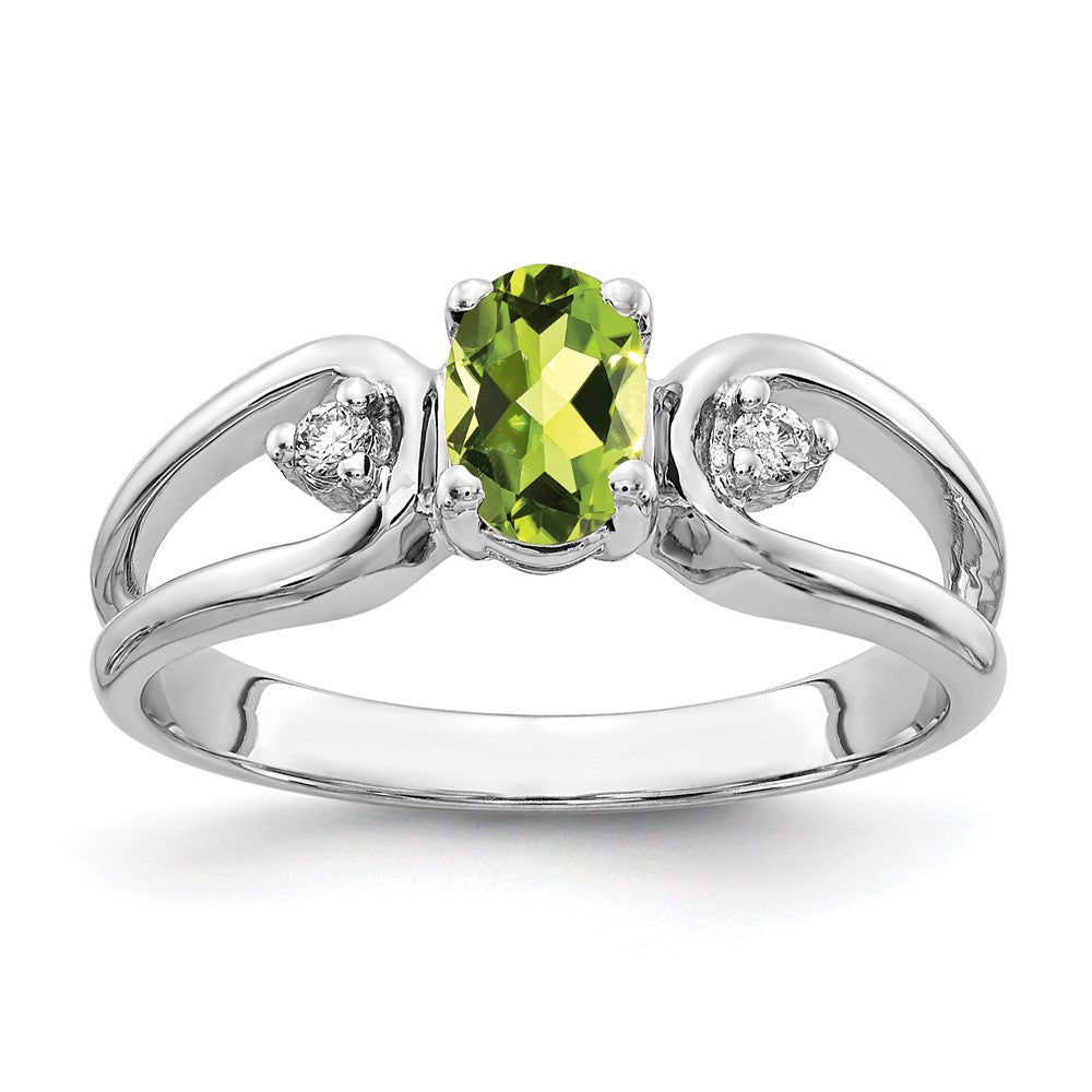 Solid 14k White Gold 6x4mm Oval Simulated Peridot ChecKer A CZ Ring