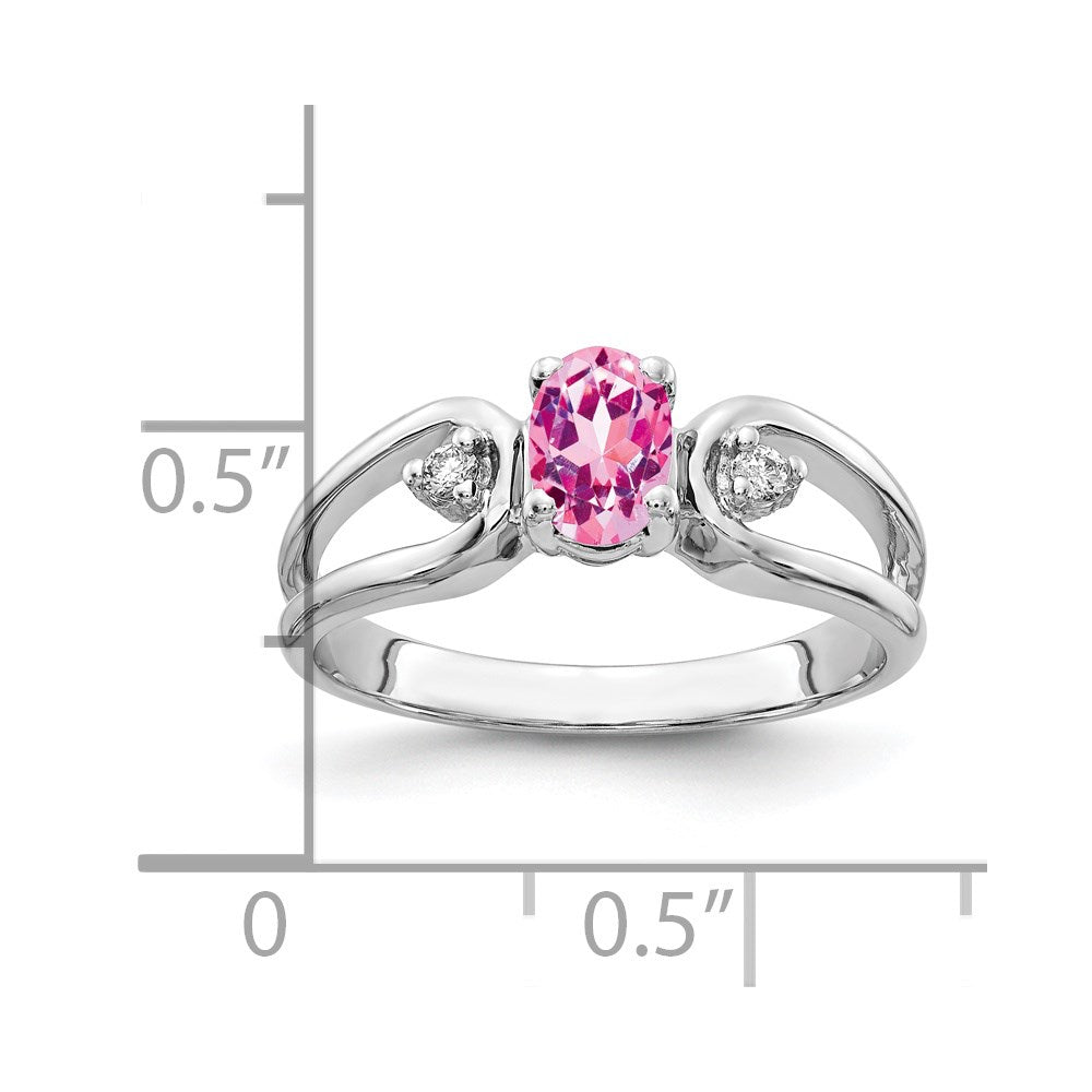 14k White Gold 6x4mm Oval Pink Sapphire AAA Real Diamond ring