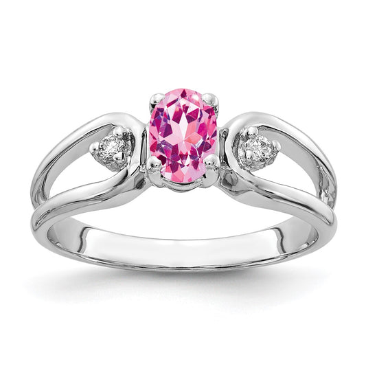 14k White Gold 6x4mm Oval Pink Sapphire VS Real Diamond ring