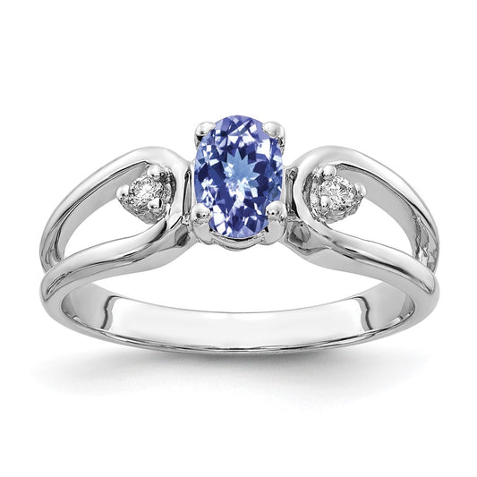 14k White Gold 6x4mm Oval Tanzanite VS Diamond ring